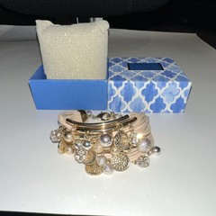 Bella Jack Layered Multi Strand Cuff Bracelet Gold Tone Coin Charms Beads Box