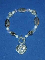 Sister Friend Forever Beaded Bracelet with Heart Charm and Toggle Clasp, 7.75″