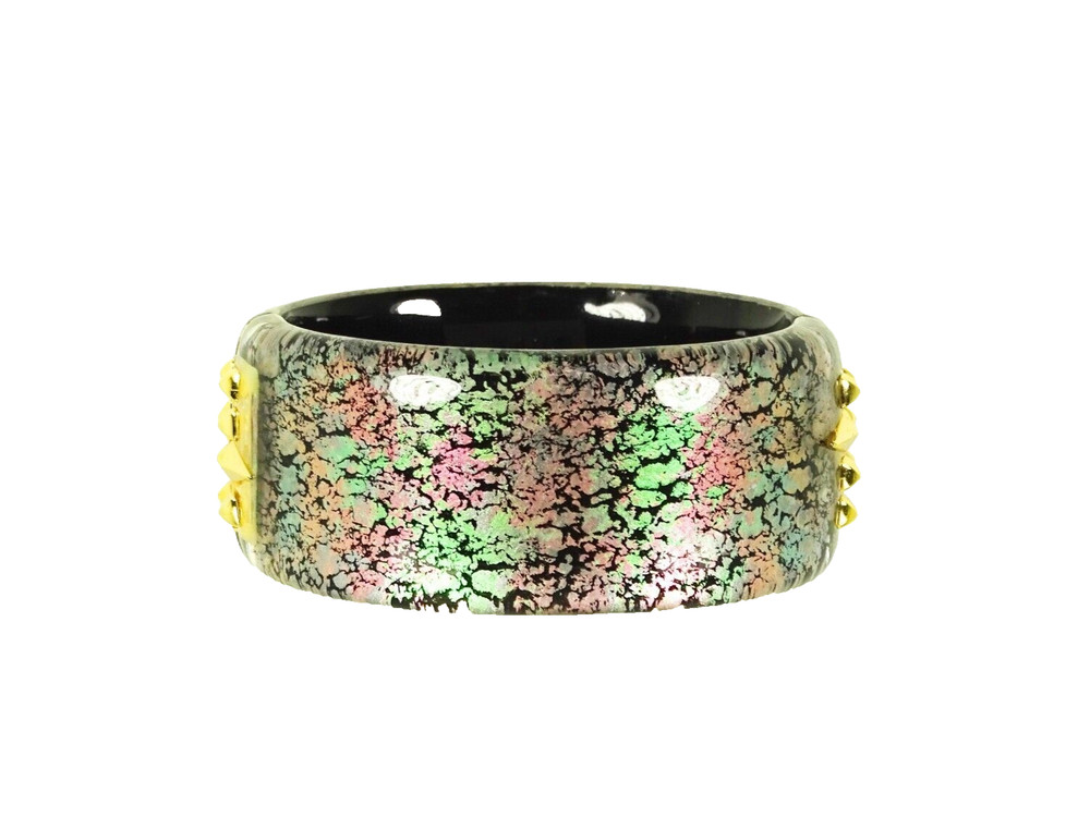 ALEXIS BITTAR Gold Plated Multicolor Glossy Lucite Hinged Bangle Bracelet