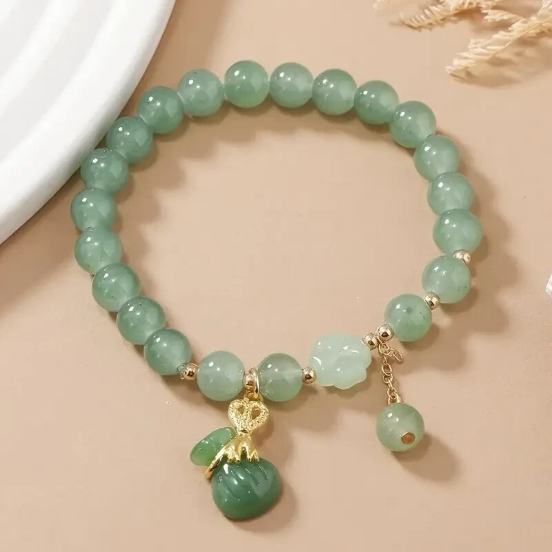 1pc Boho Style Women'S Fashion Bracelet with Imitation Dongling Jade Glass Beads gallery