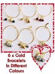 Job Lot  6 x Gold Assorted Adjustable Bangles + Charms Party Gift Bag Ideas NEW