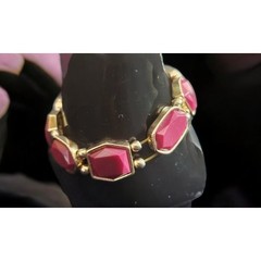 Vintage Goldtone and Deep Red Acrylic Beading Stretch Bracelet