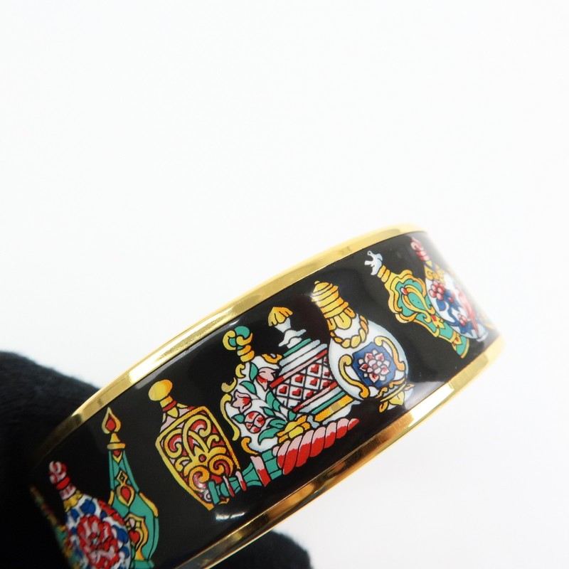 HERMES Email GM Gold Plated Bangle Bracelet Black Gold Authentic Used F/S gallery