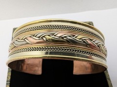 Cuff Bracelet. Three Metal Brass, Copper & Silver Tone Metals Design. 1 Bracelet