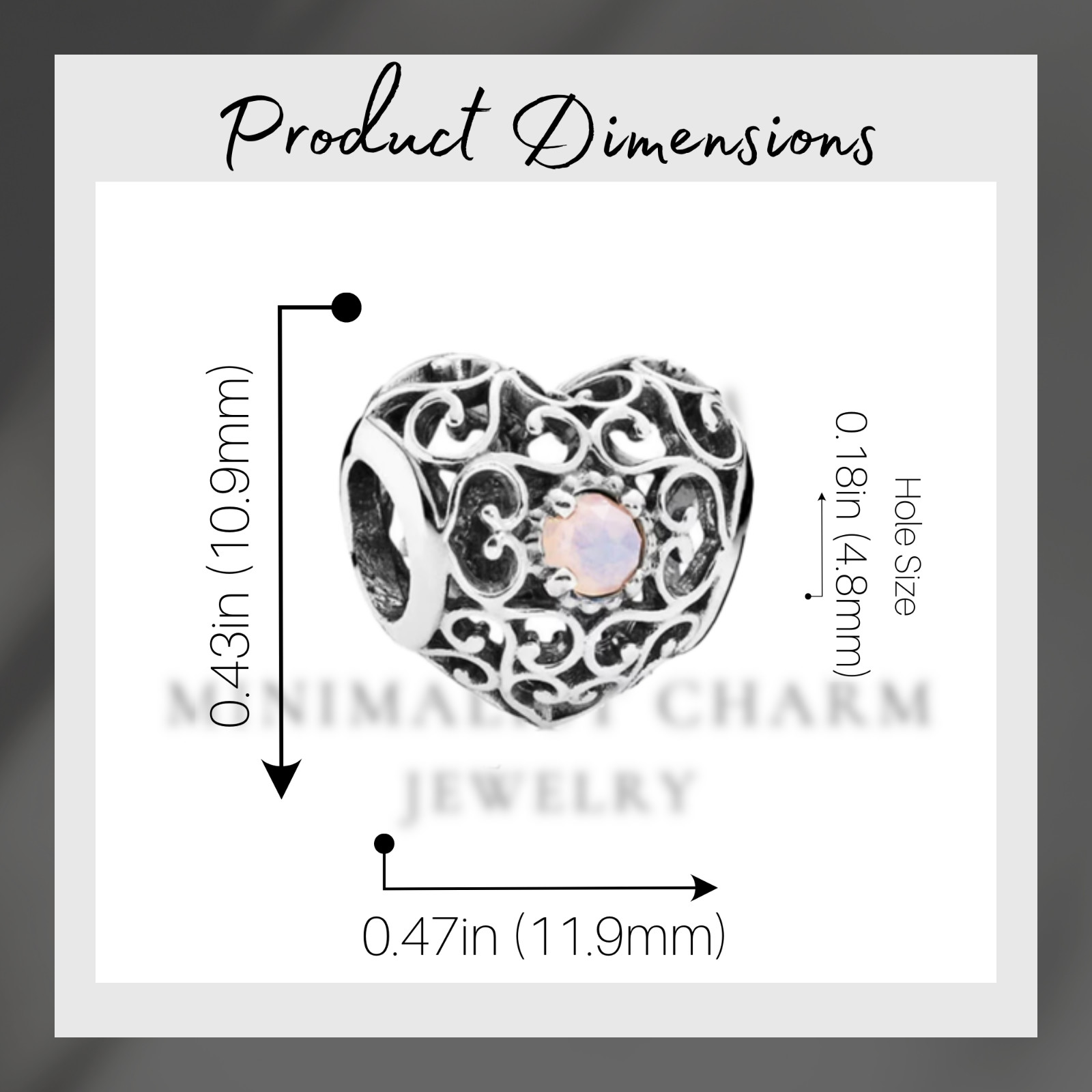 October Heart Birthstone Charm For Bracelet, October Charm, Birthstone Charm gallery