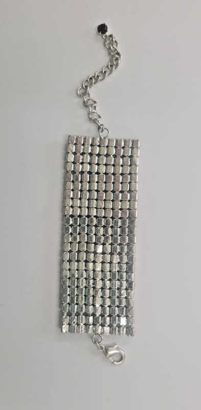 Black Rhinestone Silvertone Stretch Bracelet with Extension Chain gallery