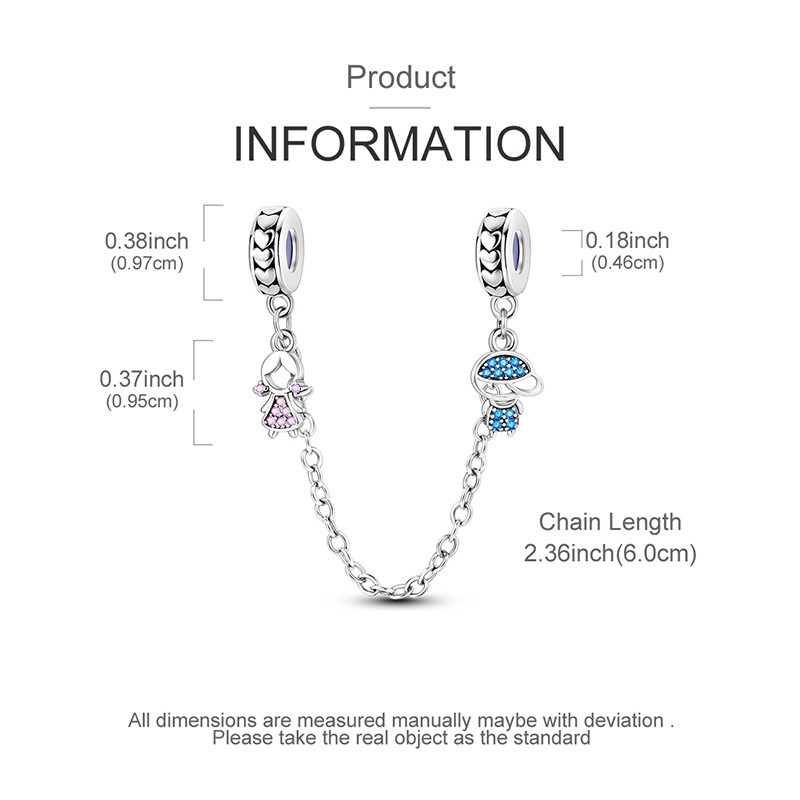 MULA European Boys Girls Safety Chain DIY Charm CZ For Bracelet 925 SilverPlated gallery