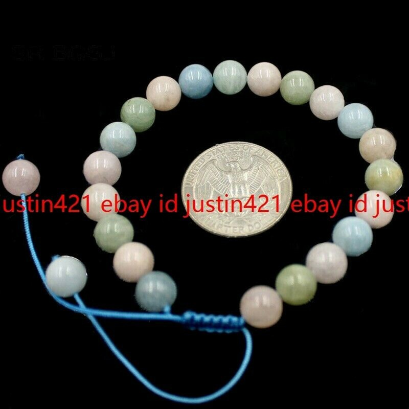 6/8/10/12mm Multicolor Morganite Round Braided Gems Adjustable Tie Bracelet 7.5" gallery