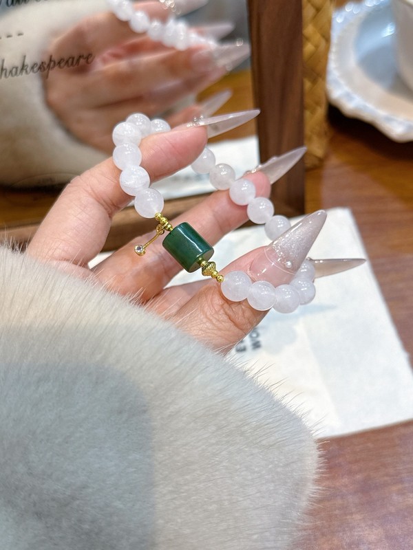 Natural White Phantom Crystal Jasper Barrel Bead Stretch Bracelet Women Gift gallery