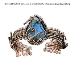 Pear Natural Labradorite Copper Sister Anniversary Engagement Bangle Bracelet