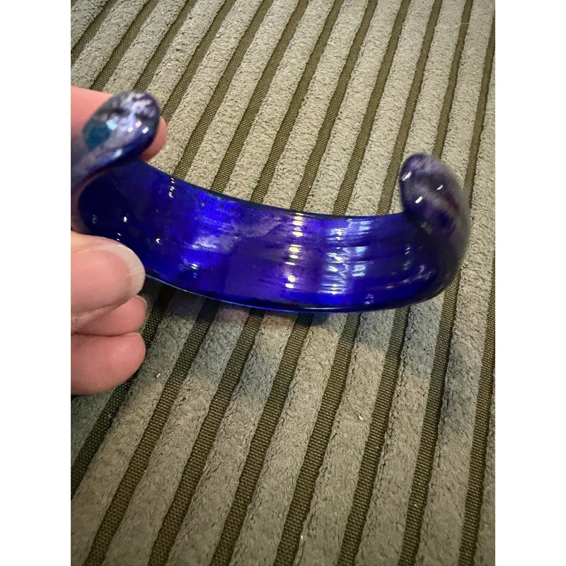 Dichroic Art Glass Cuff Bracelet Cobalt Blue Silver Swirl Murano Style Handblown gallery