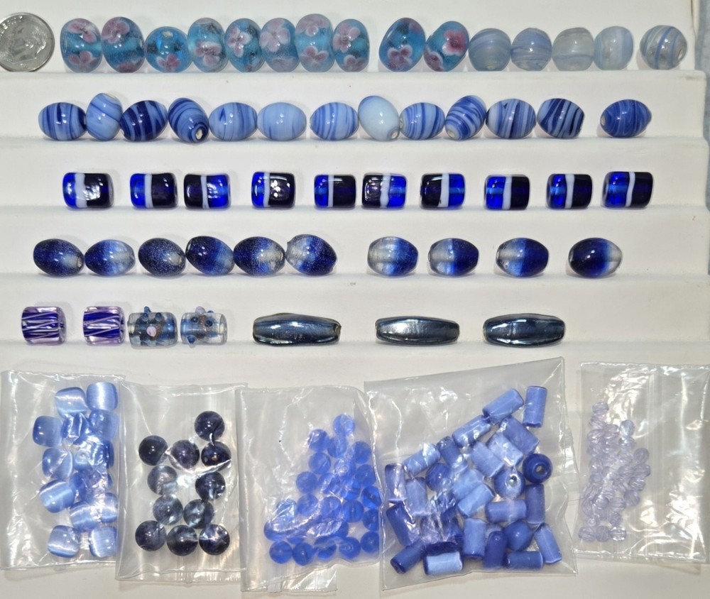 Lot of Blue Glass Stone & Misc Beads - 100+ Beads - See Photos