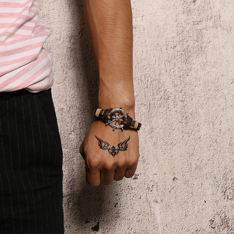 Mens Nautical Rope Bracelet Anchor Helm Retro Black Brown Leather Style Jewelry gallery