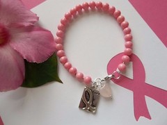 BREAST CANCER AWARENESS PINK BEADED HOPE BRACELET W/RIBBON CHARM/HEART