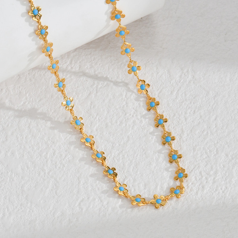 Colorful Artificial Crystal Flower Necklace Bracelet for Women Girl Stainless St gallery