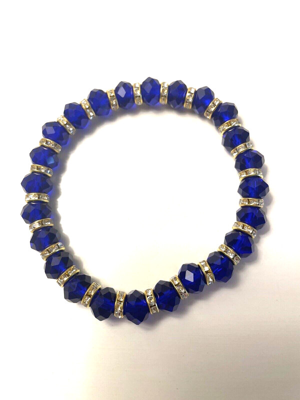 Plus Size Blue Crystal Bracelet with CZ Rondelles 9 inches NWT Handmade gallery
