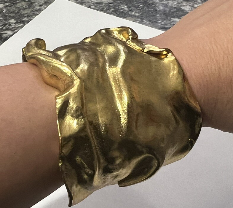 Gold Brass Bungle Bracelet Modern One Size gallery