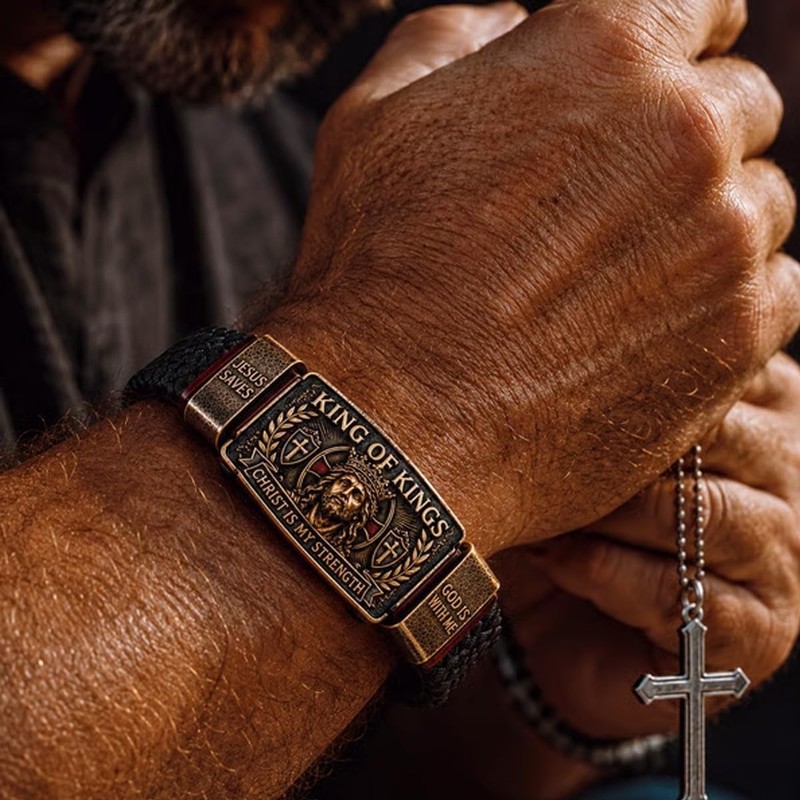 King of Kings Faith Bracelet - Adjustable Christian Wristband Jesus Saves Cross gallery