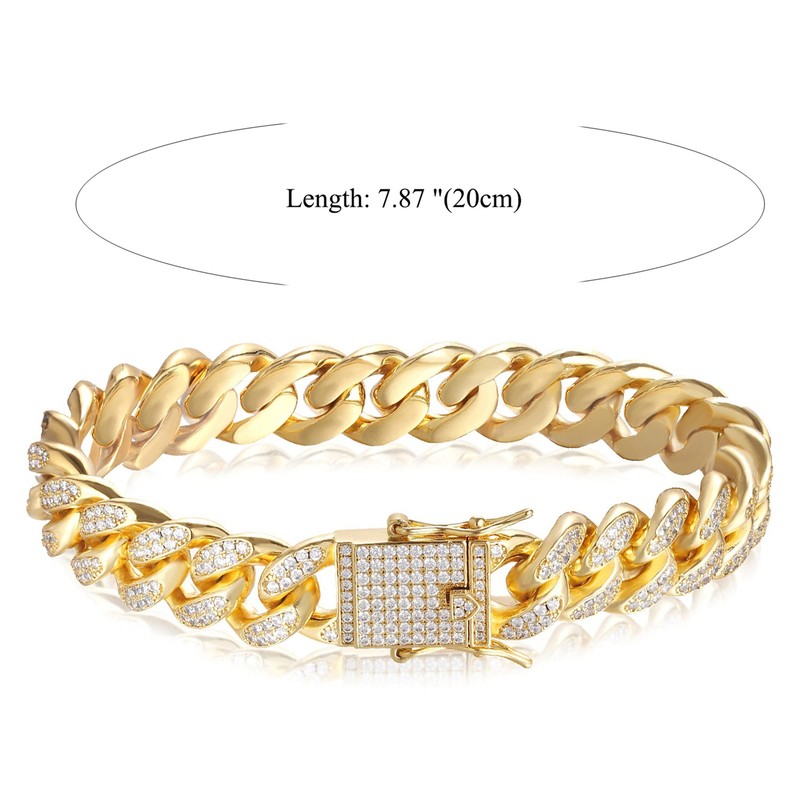 Hip Hop iced Gold Plated Hip Hop Full CZ Prong 12MM Cuban Chain Bracelet for Men gallery