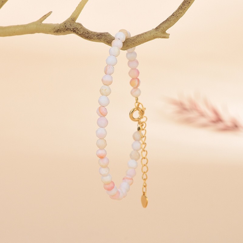 Pink Queen Conch Shell Crystal Gemstone Dainty Bracelet Minimalist 3mm Beads gallery