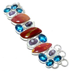 Mookaite & Cowrie Shell 925 Sterling Silver Ethnic Bracelet 7.5-7.99″ T89