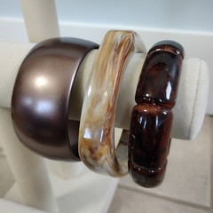 Brown Bronze Bangle Bracelet Set Sz 8 Vintage To New Square Segment