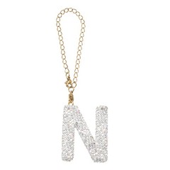 Letter Bag Charm Bling Glitter Letter Charm Initial, White, N Shape