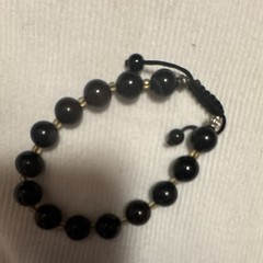 Black Beaded Adjustable Cord Bracelet Bolo Closure Round Stone Jewelry