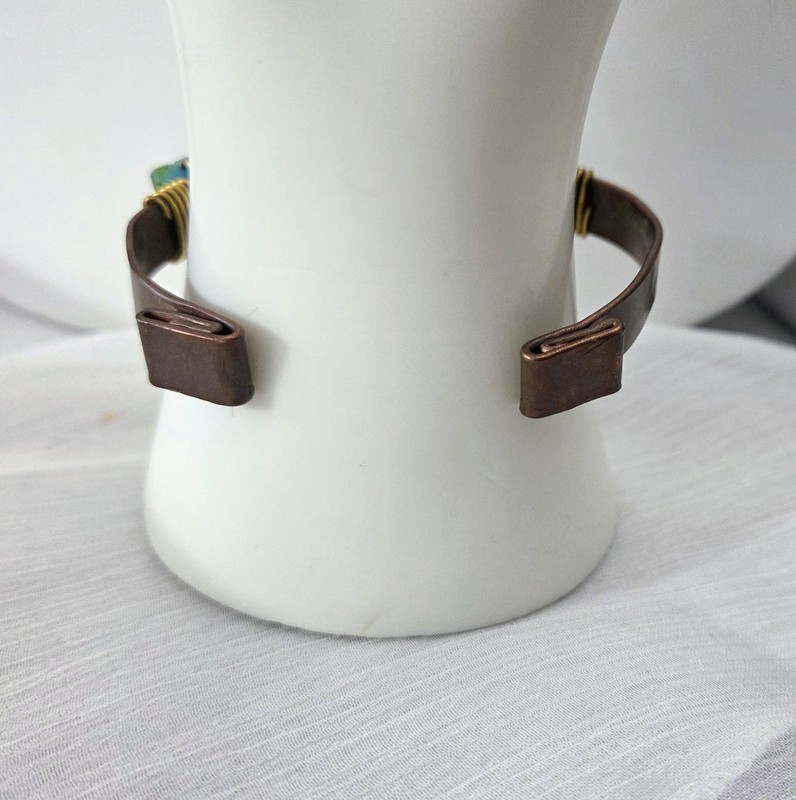 Copper Wire Wrapped Cuff Handmade Artisan Metal Bracelet Turquoise Beaded Design gallery