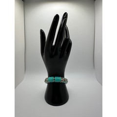 Newport Chic Heidi Daus Turquoise Enamel Crystal Hinged Bangle Bronzetone OG Box