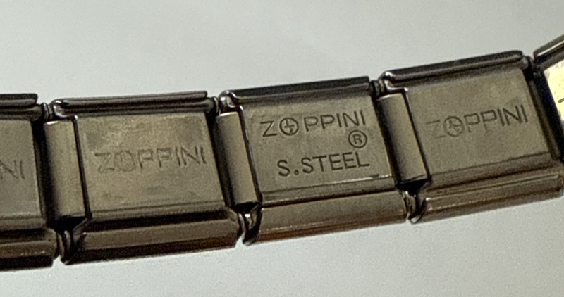 Authentic Stainless Silver Tone Zoppini Bracelet w/Gold Tone M & 3 Clear Stones gallery
