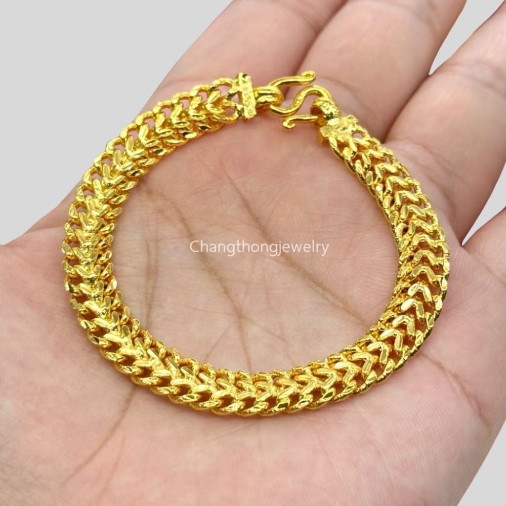 Men's Bracelet Heavy 23K 24K THAI BAHT YELLOW GOLD Plated Bangle 8 inch gallery