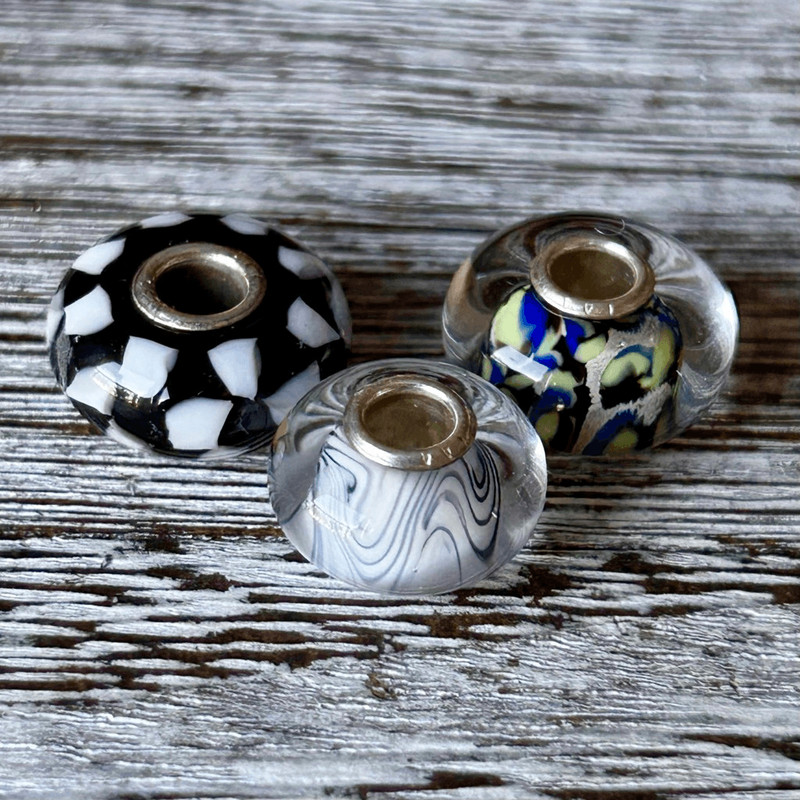 TROLLBEADS Lot of 3 Black White Blue Yellow LAA 925S Chess & 2 Uniques gallery