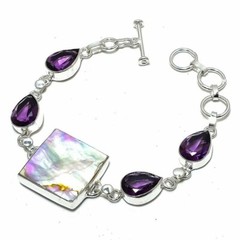 Abalone Shell Amethyst 925 Sterling Silver Bracelet Adjustable Free Gift Bag