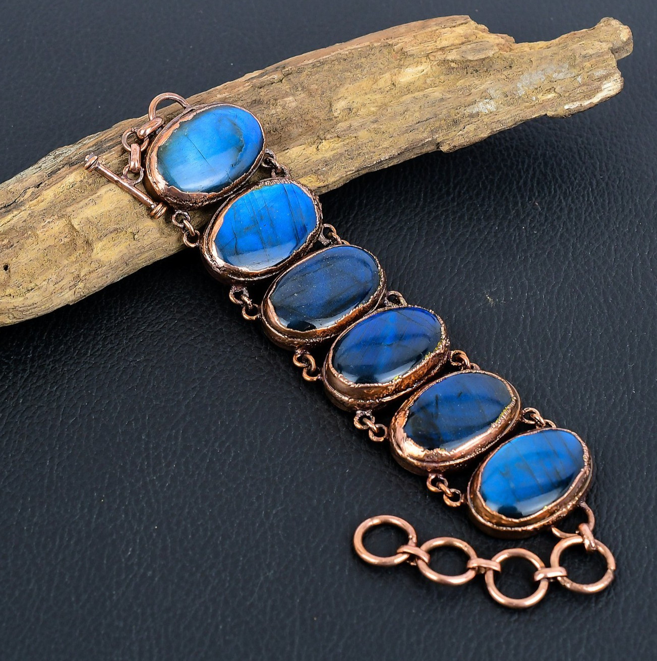 Wonderful Labradorite Gemstone Handmade Copper Electroformed Bracelet Jewelry gallery