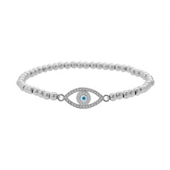 Edforce Stainless Steel Women Evil Eye Ball chain Elastic bracelet with CZ
