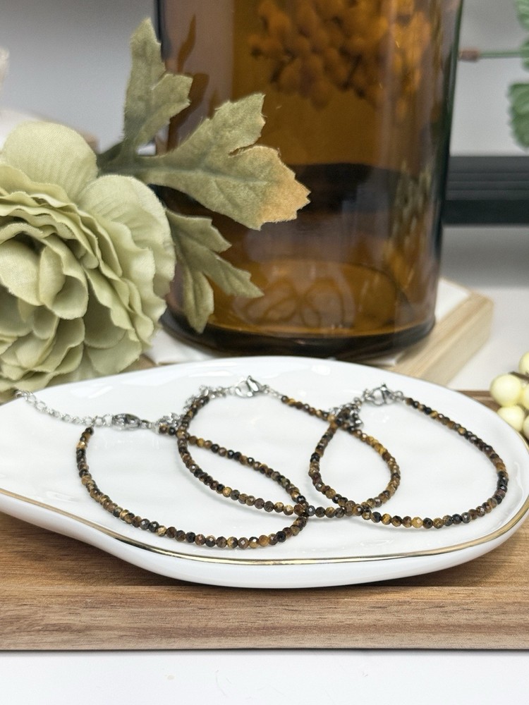Tiger Eye Yellow Faceted 6 1/2IN Closure Twist Bead Bracelet 2.5MM Set of 3