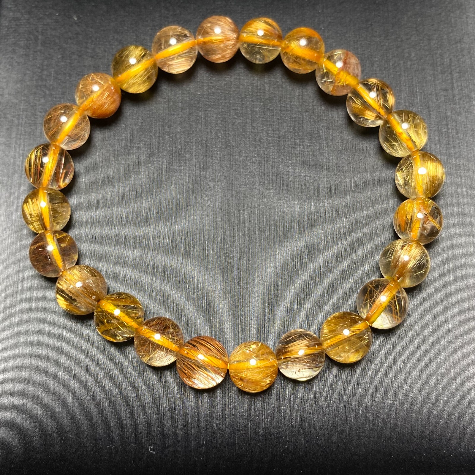 7.7mm Natural Copper Rutilated Quartz Stretch Crystal Beads Bracelet B51 gallery