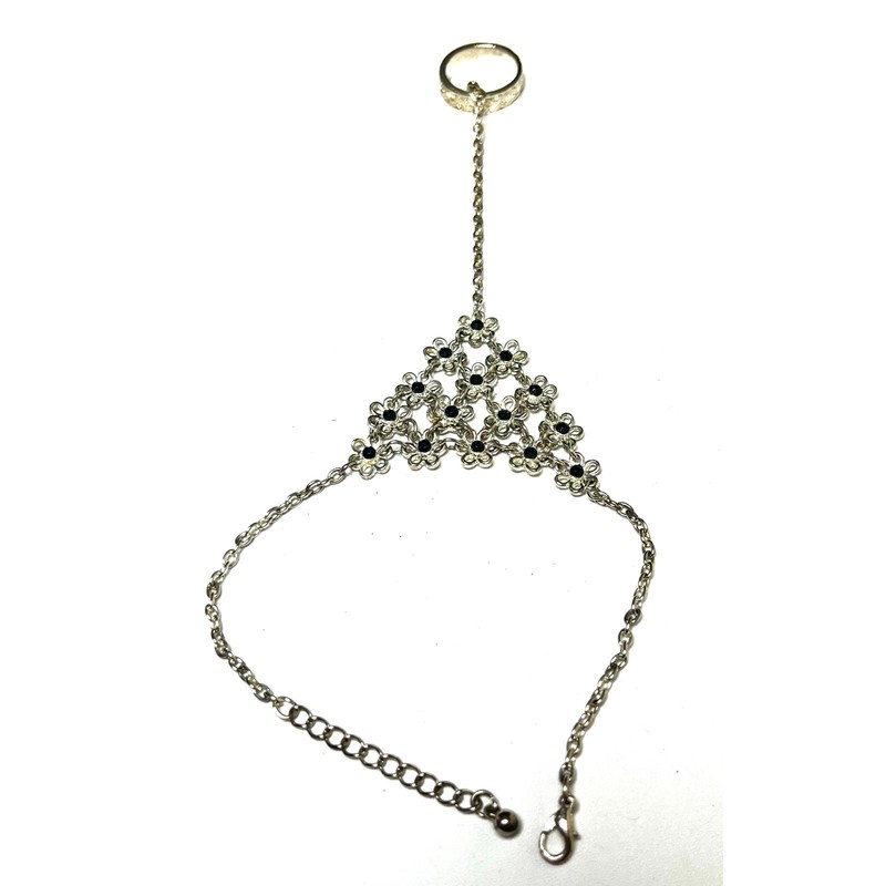 Pre-Owned Silver and Black Rhinestone Ring and Bracelet Combination gallery