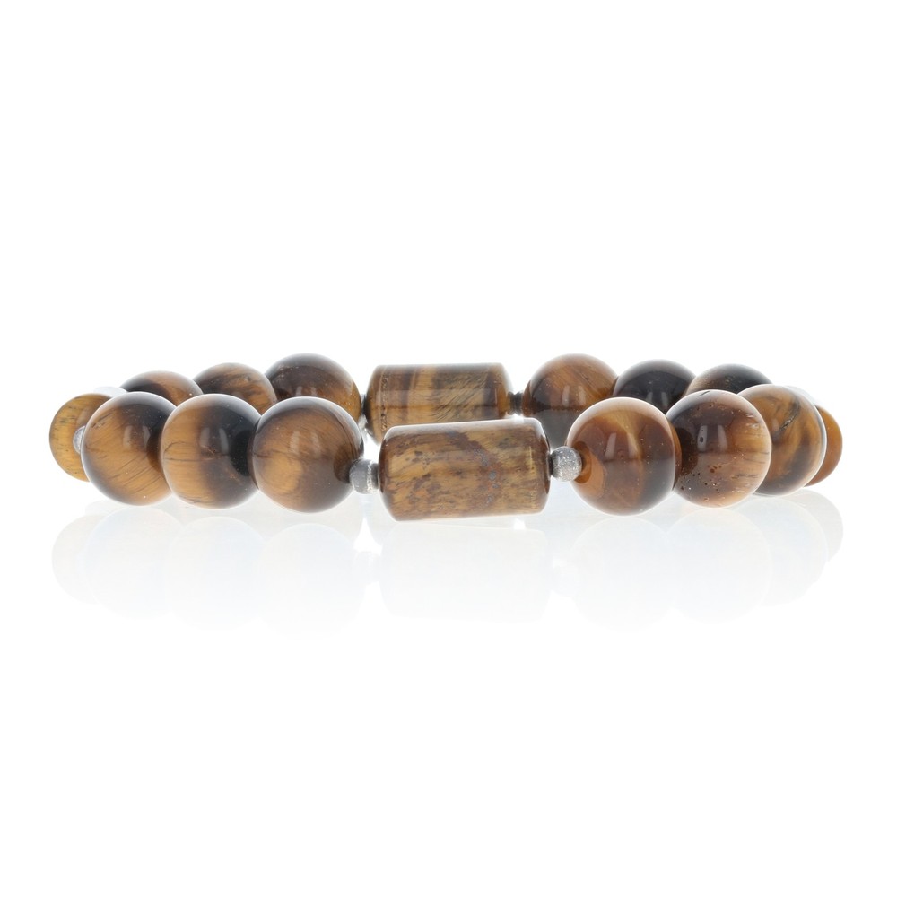 Sterling Silver Tiger Eye Quartz Beaded Stretch Bracelet 6 1/2" - 925 Women's