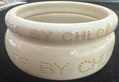 See by Chloe Ivory Colored Bangle Set of 2 with Gold Lettering