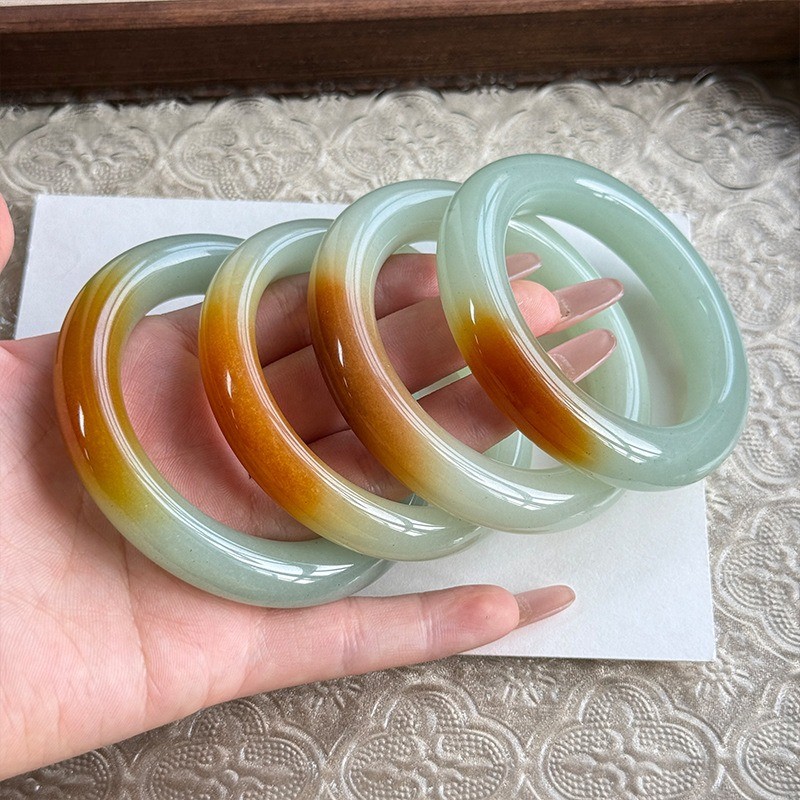 Certified natural Dongling jade Green with orange Fashion Bracelet Round Bar gallery