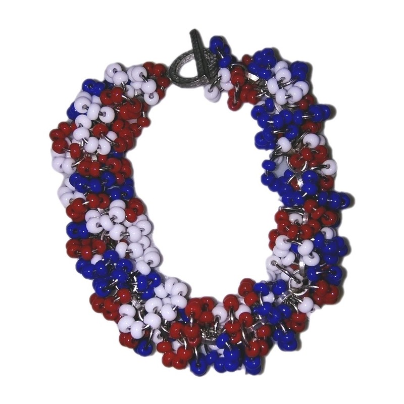 Patriotic Beaded Chainmaille Bracelet - Red White and Blue Shaggy Loop Bracelet gallery