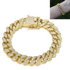 Hip Hop iced Gold Plated Hip Hop Full CZ Prong 12MM Cuban Chain Bracelet for Men
