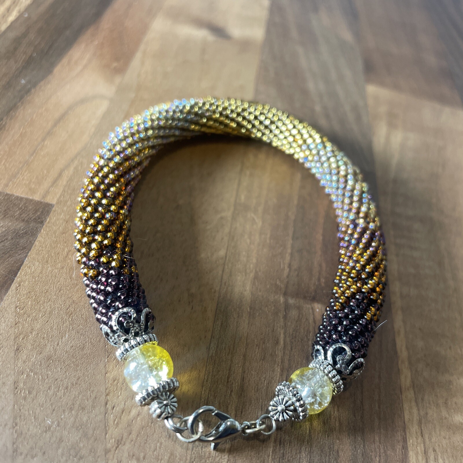 Handmade Snake skin gold brown Bacelet python print bead crochet rope 21.5cm gallery