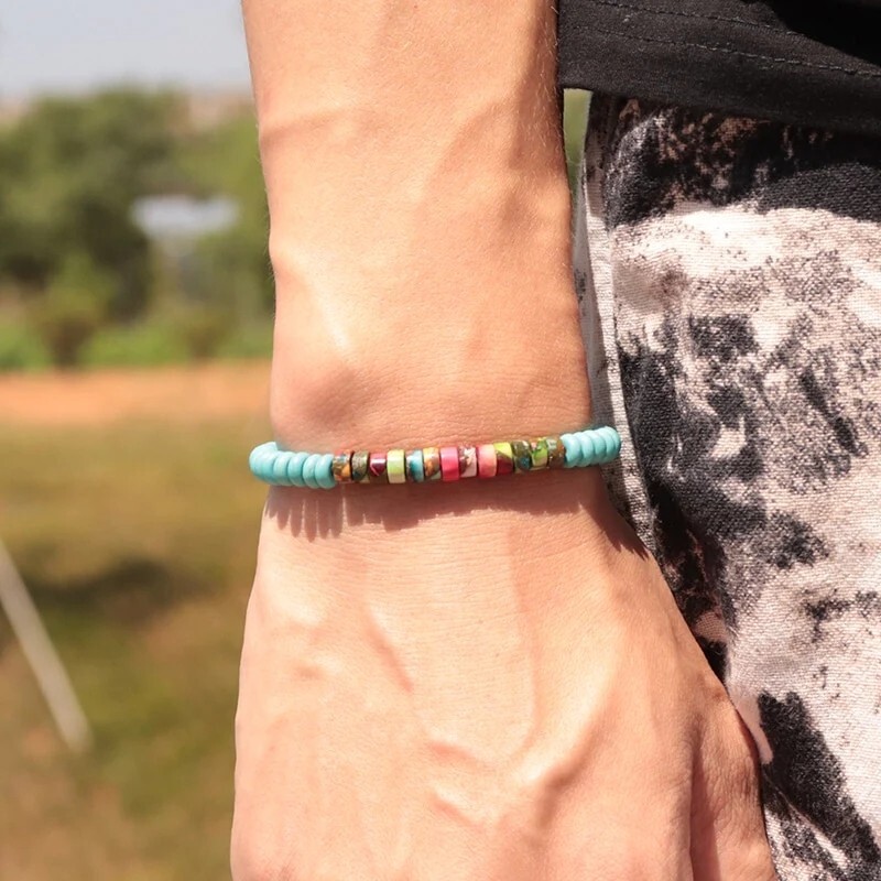 Natural Gemstone Wooden Wood Beaded Healing Dainty Simple Men Surfer Bracelet gallery