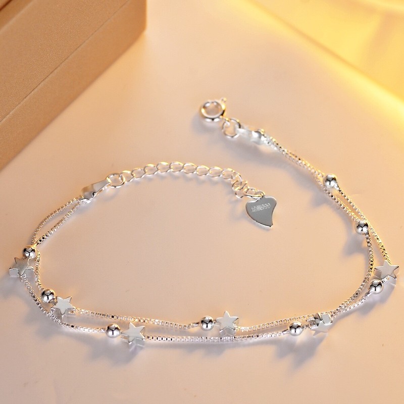 Beautiful Bead Star Linked Bracelet 925 Sterling Silver Women Girls Jewellery UK gallery