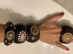 Estate ISHARYA Wood Cuff Bracelets. Brand New No Scratch Or Missing Stones