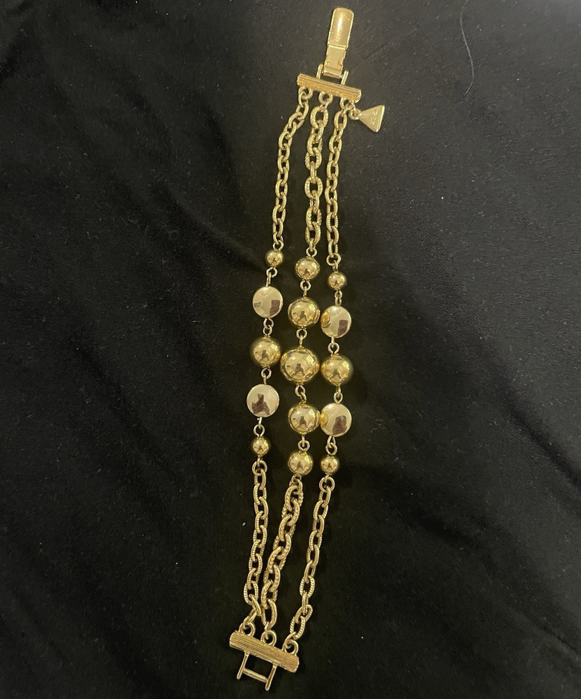 Lci Signed Gold-Tone Multi-Strand Cable Chain Beaded Bracelet Fold Over