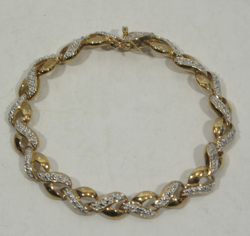 Lab Created Diamond Gold Tone 925 Sterling Silver Tennis Bracelet Hearts 7" 13 g gallery